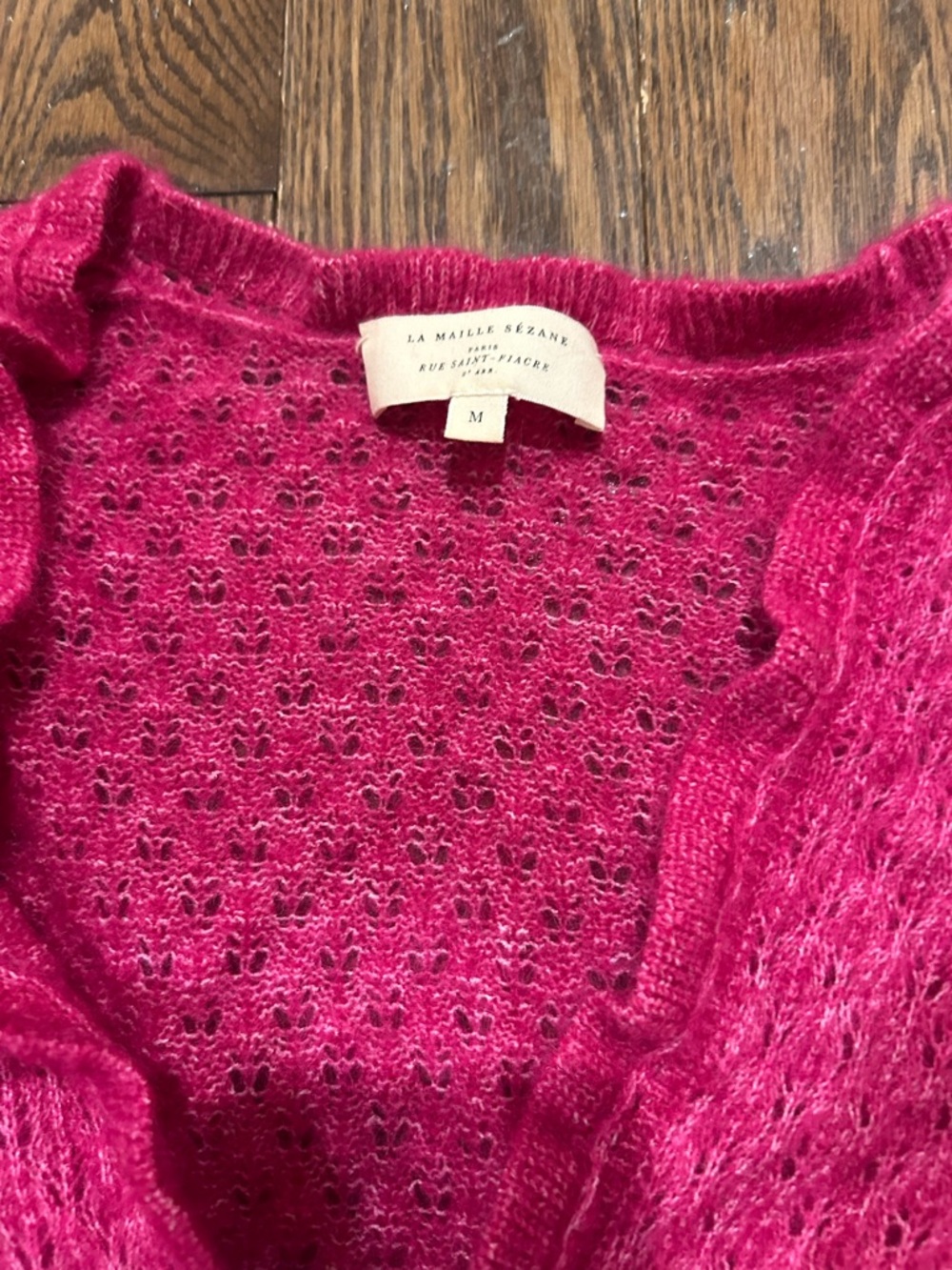 Sezane Fuchsia Pink Mohair Blend Button Cardigan - Picture 3 of 8